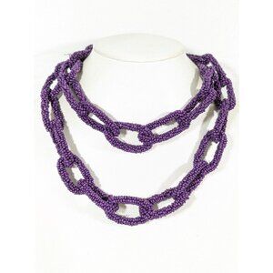 Purple Glasss Seed Bead Chain Link Long Layering Necklace Boho Beachy 40"